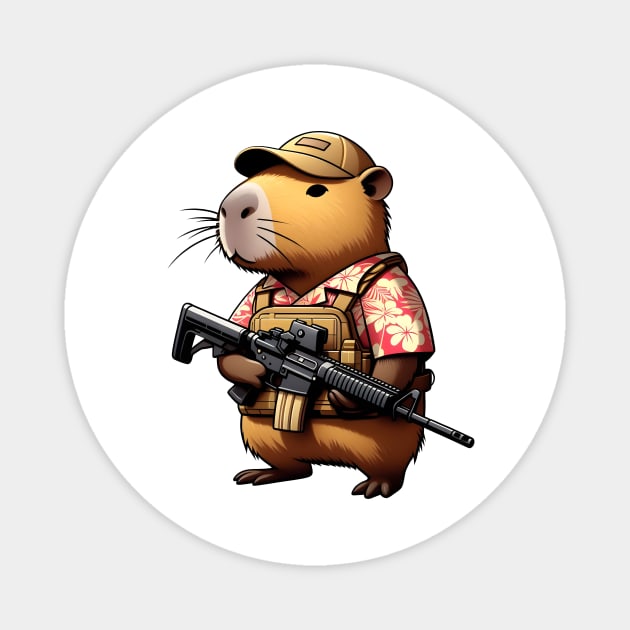 tactical capybara Magnet by Rawlifegraphic